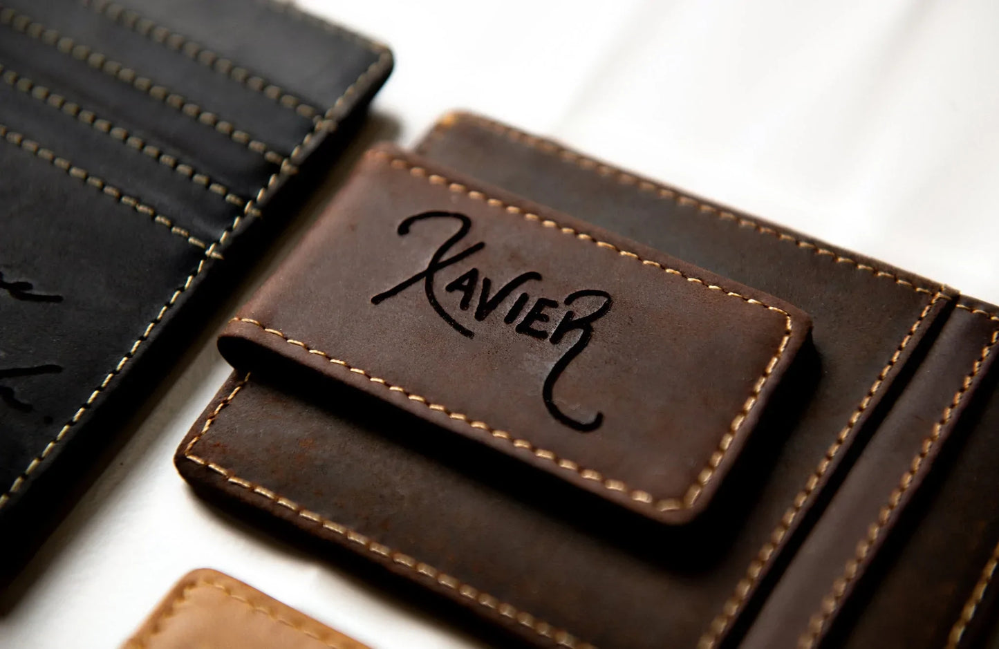 The Sanibel Personalized Handwriting Leather Magnetic Money Clip