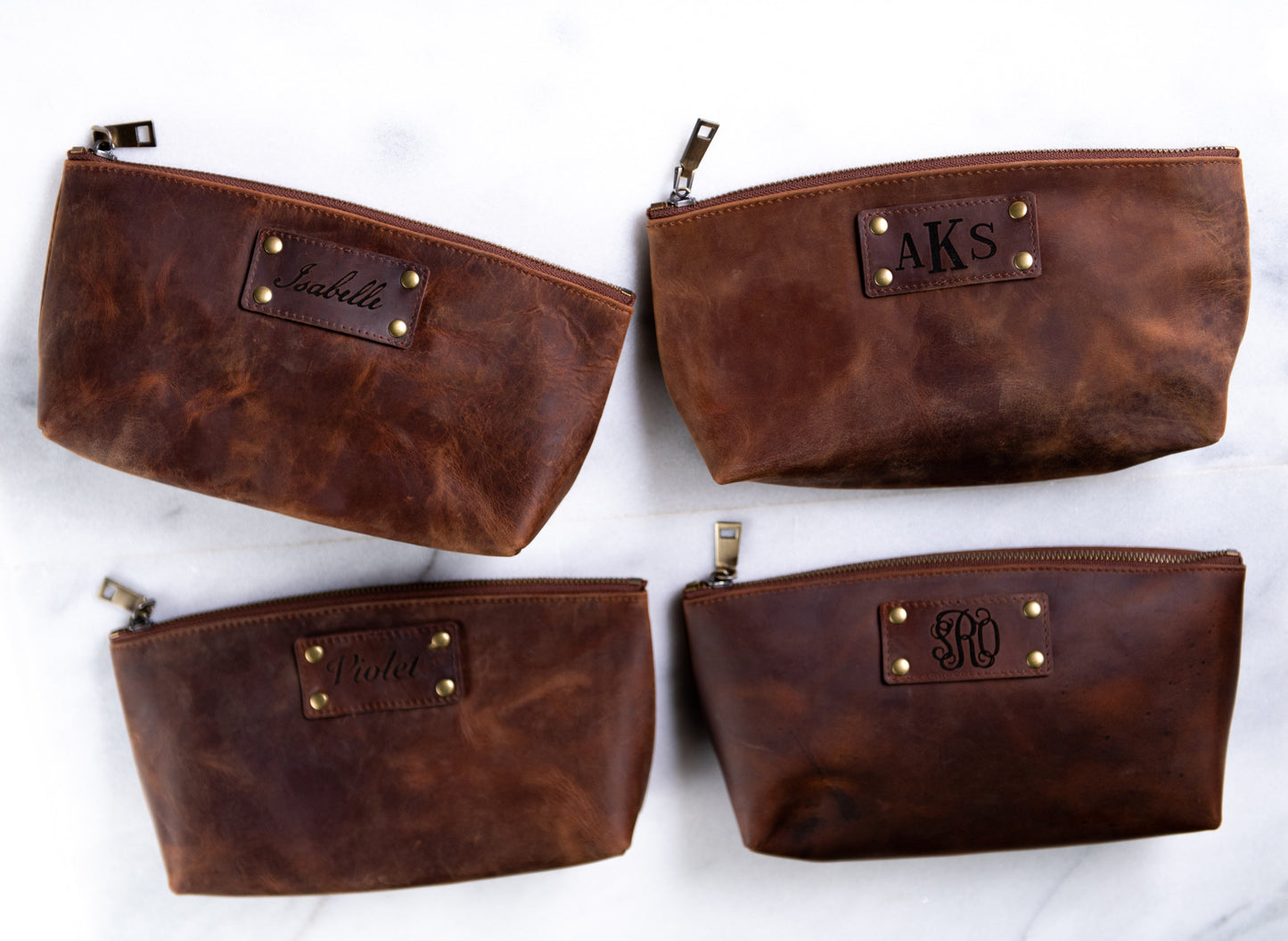The Alafia Personalized Distressed Leather Toiletry Bag