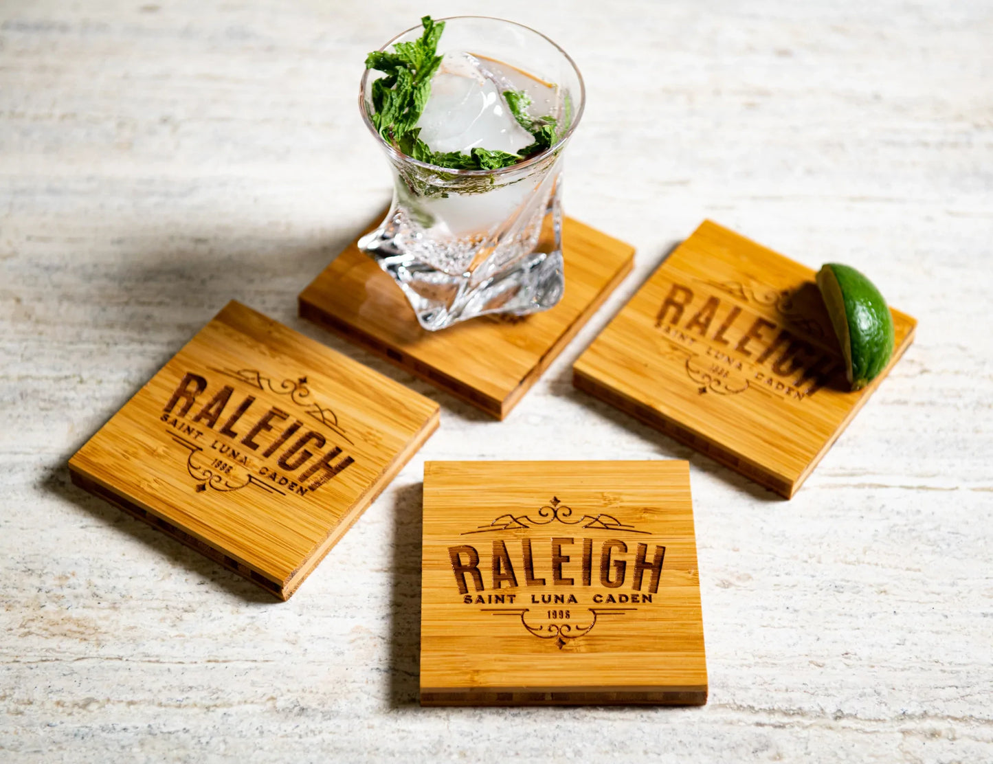 Personalized Family Name Coasters with Optional Coaster Holder