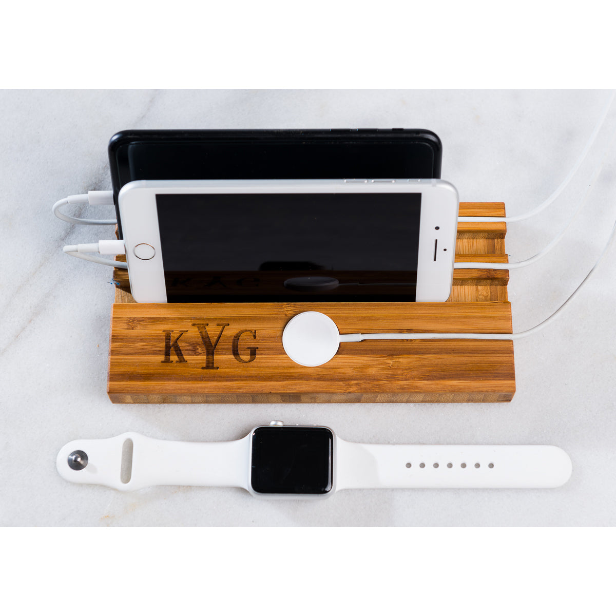 Personalized Double Slot Smart Watch and Phone Charging Dock