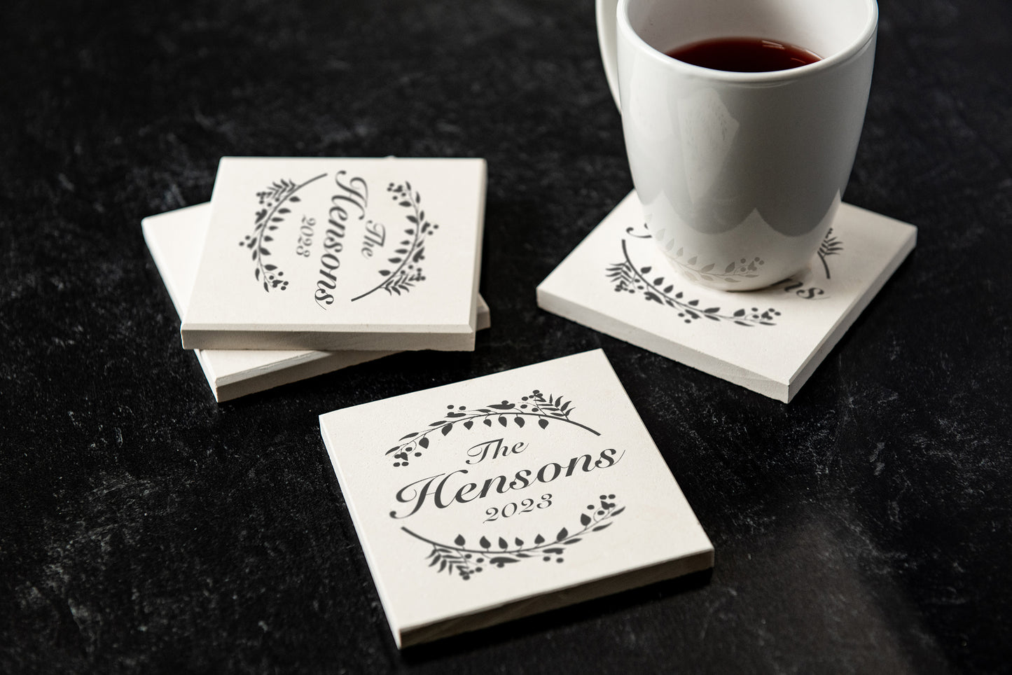 Personalized Limestone Coasters | Printed and Vine Artwork