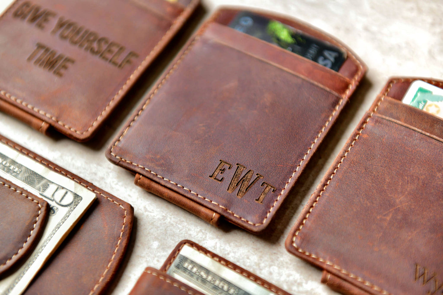 Super Slim Personalized Leather Magnetic Money Clip