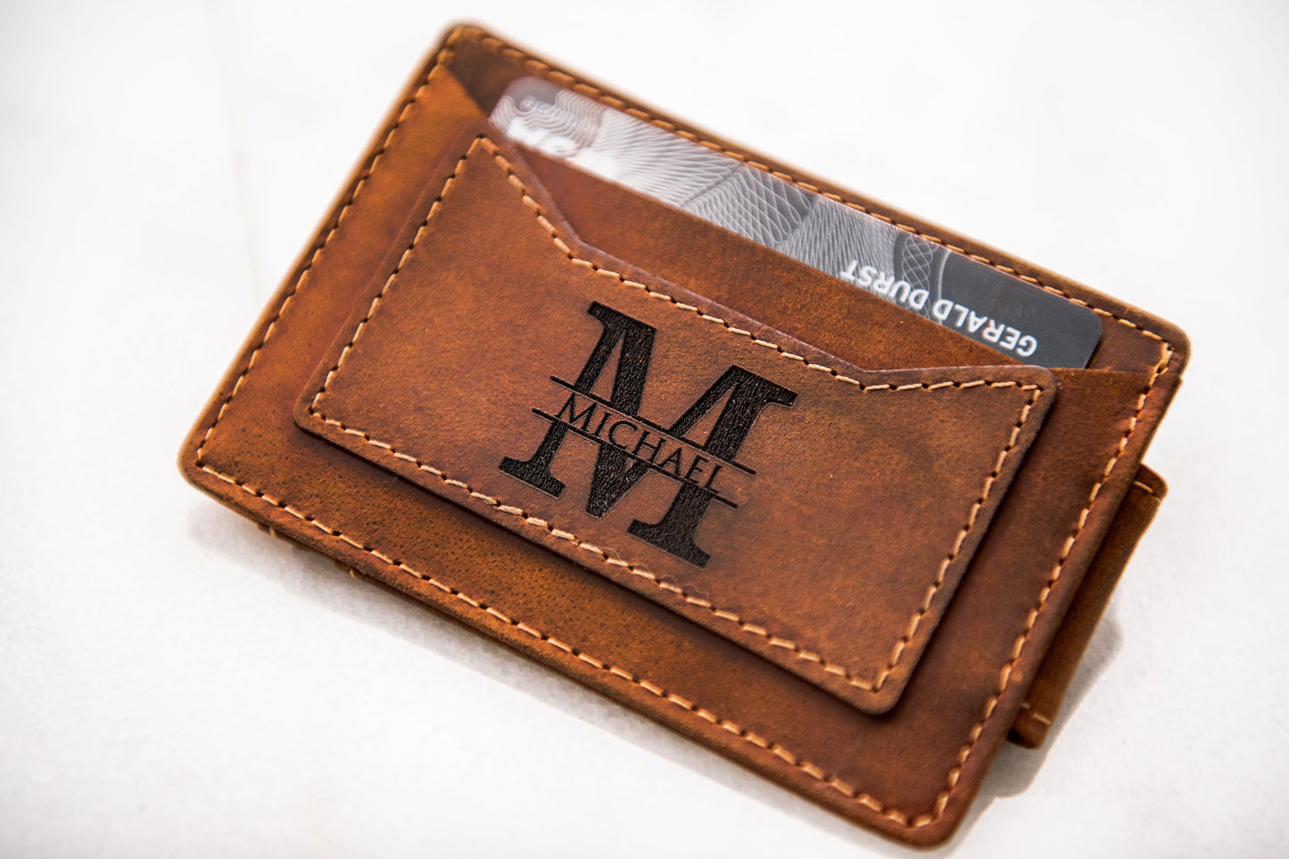 Arcadia Personalized Leather Magnetic Money Clip