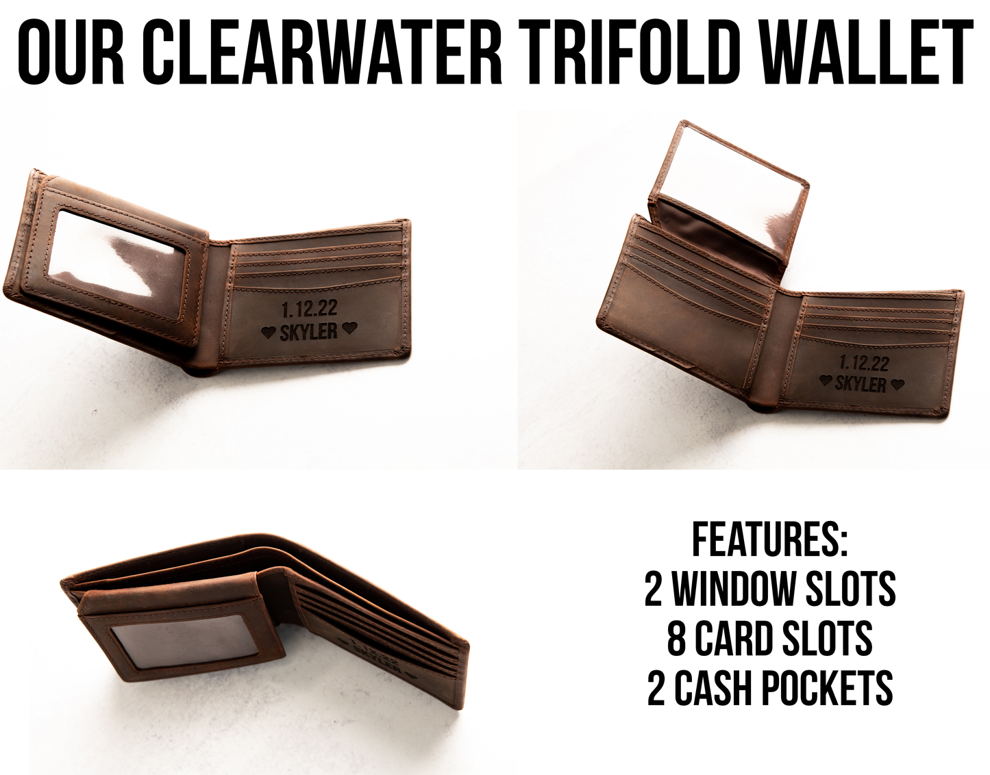 The Clearwater Personalized Leather Trifold Wallet