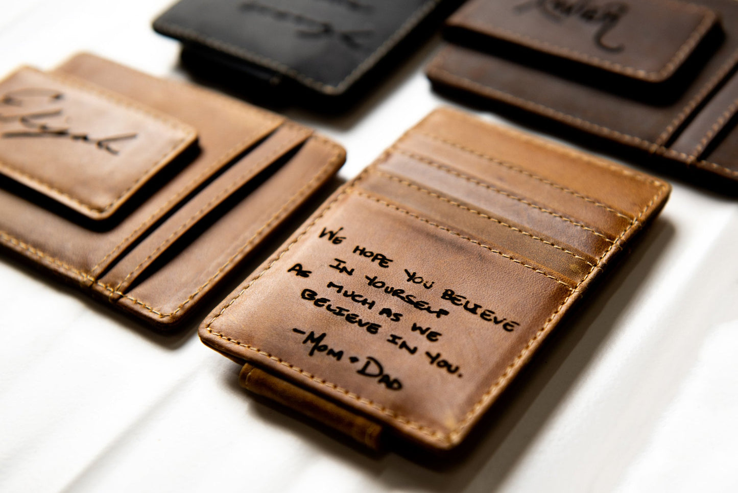 The Sanibel Personalized Handwriting Leather Magnetic Money Clip