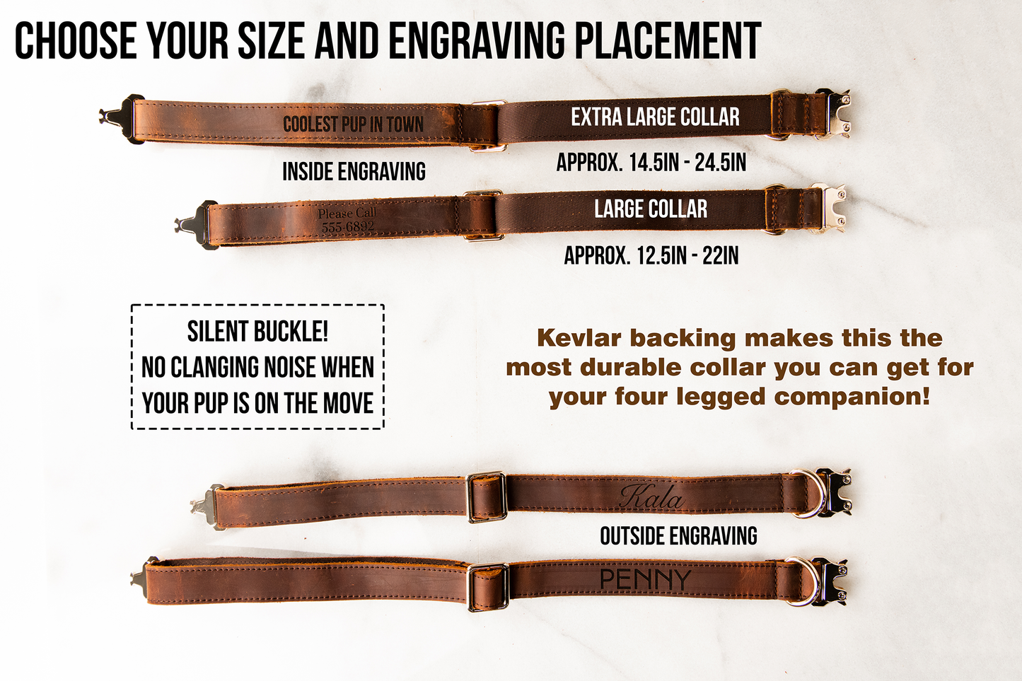 Personalized Distressed Leather and Kevlar Dog Collars